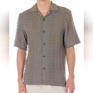 WINWARD Open Knit Camp Collar Button Down Short Sleeve Shirt. Olive. XL NWT